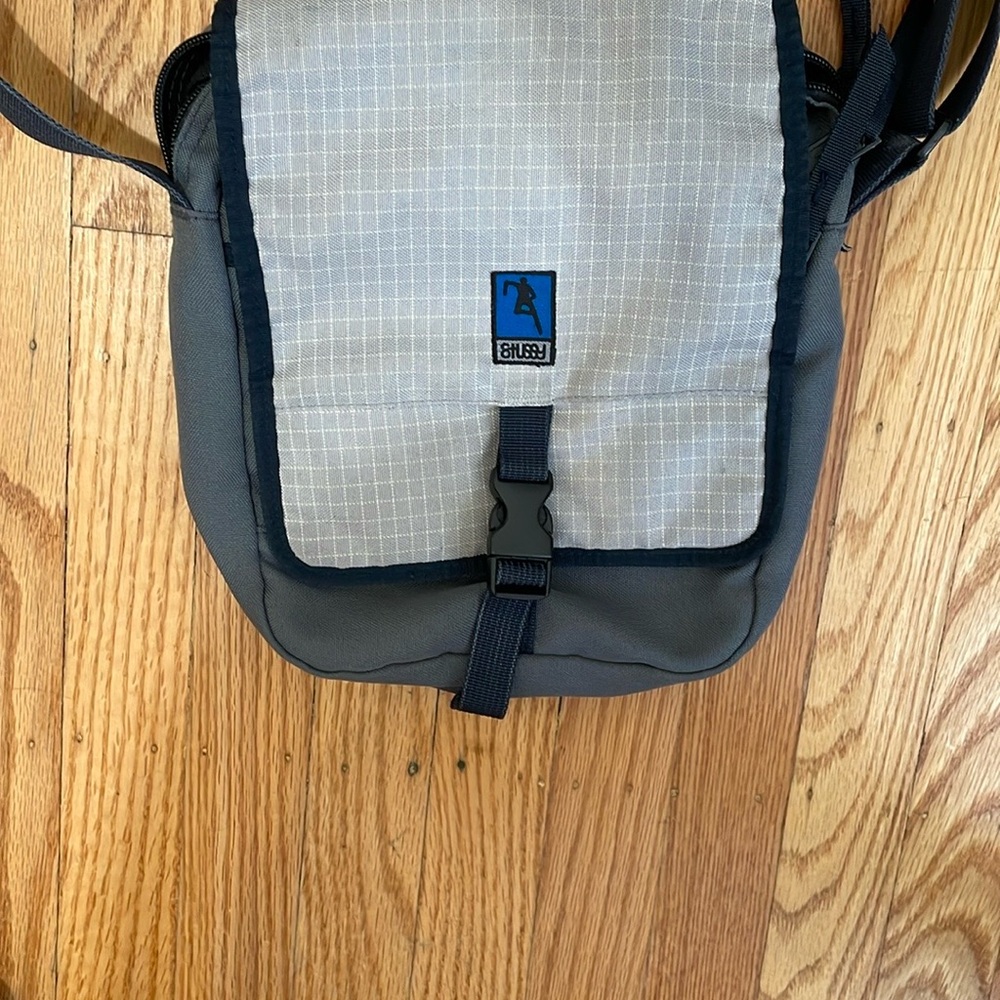 Stussy Gray and Black Shoulder Bag with Rare Y2K logo